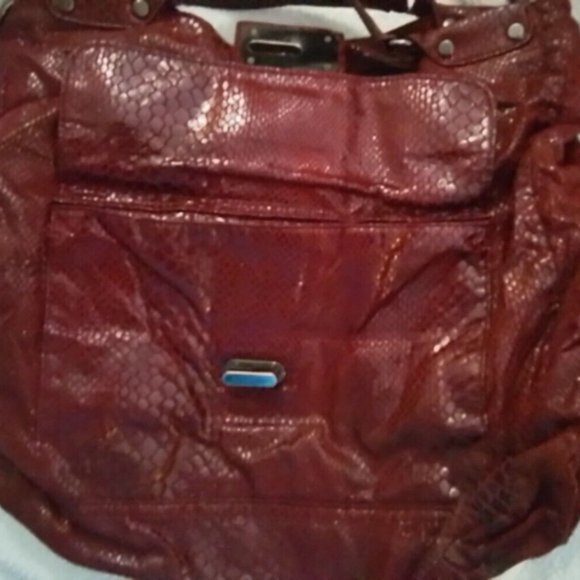 Kennethcole Reaction Red Flux Snake Skin Tote Bag Vintage Lp34 - Picture 6 of 8